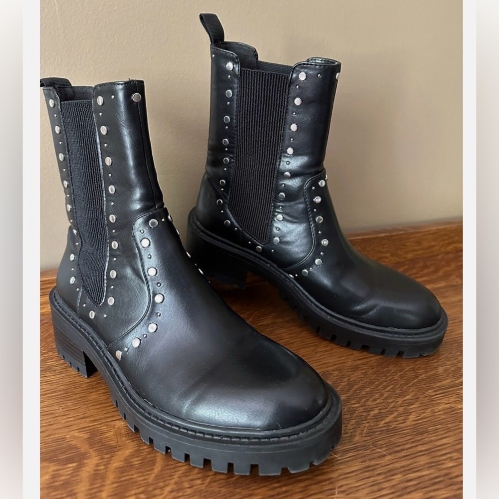 Zara Trafaluc Black Leather Stud Boots